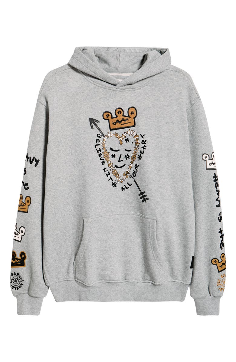 VIC GARCIA WORLD Heavy Is the Crown Graphic Hoodie, Alternate, color, Heather Gray
