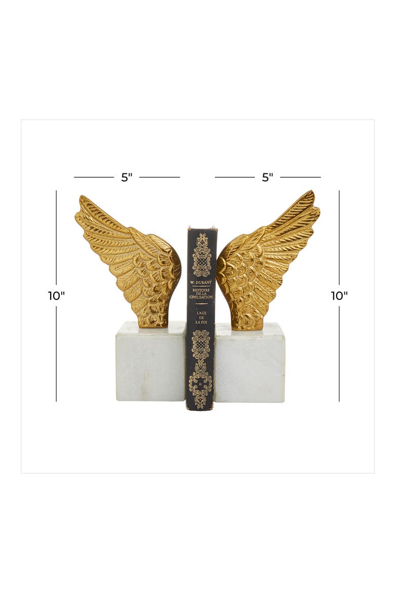 Goldtone Aluminum Bird Wings Bookend with Marble Base - Set of 2, Alternate, color, GOLD