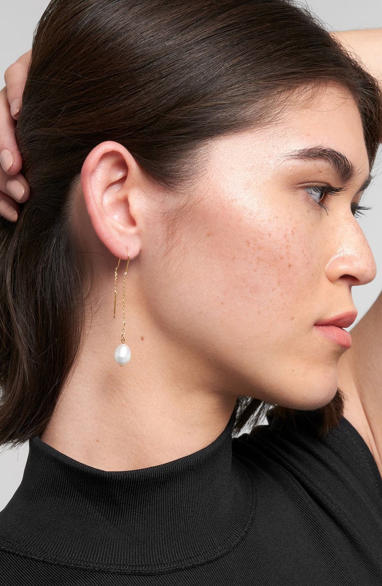 Adornia 9-10mm Freshwater Pearl Threader Earrings, Alternate, color, White