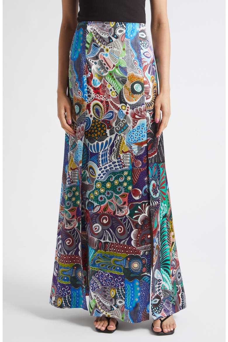 Florence Print Silk Shantung Maxi Skirt, Main, color, MULTICOLOR