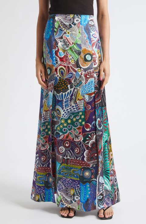 Florence Print Silk Shantung Maxi Skirt