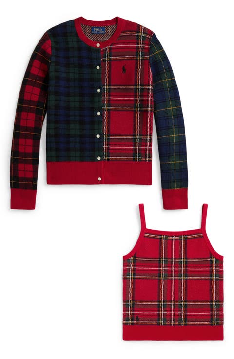 Kids' Plaid Cardigan & Tank Top Set