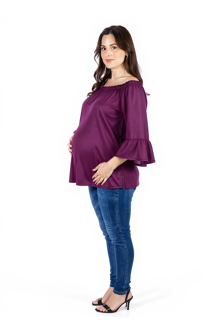 Bell Sleeve Loose Fit Maternity Tunic Top, Alternate, color, Plum
