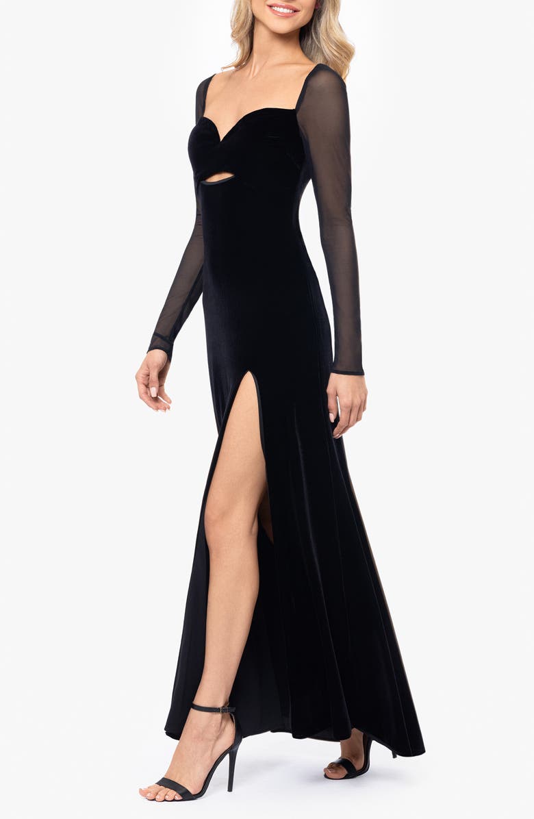 Blondie Nites Long Sleeve Velvet Dress, Alternate, color, Black