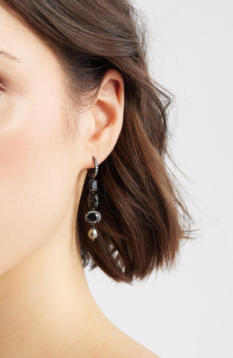 Nadri Maiden Linear Earrings, Alternate, color, Black