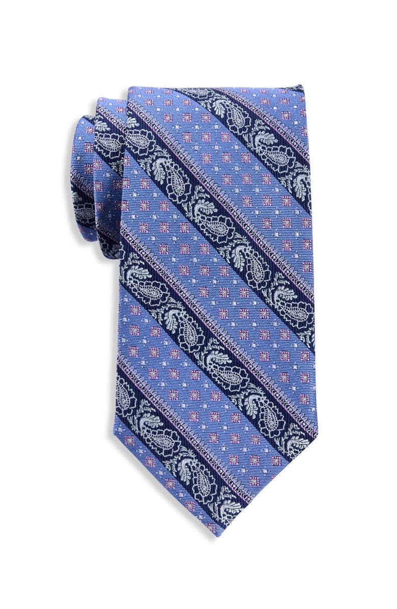 Oak Hill Premium by DXL Big & Tall Striped Paisley Slik Tie, Main, color, Blue