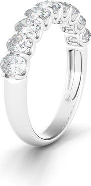 HauteCarat Half Oval Cut Lab Created Diamond 18K Gold Eternity Ring