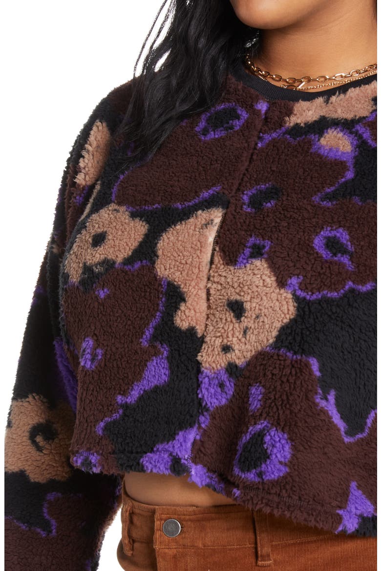 High Pile Fleece Sweatshirt, Alternate, color, BLACK- BROWN PRESSED FLORAL