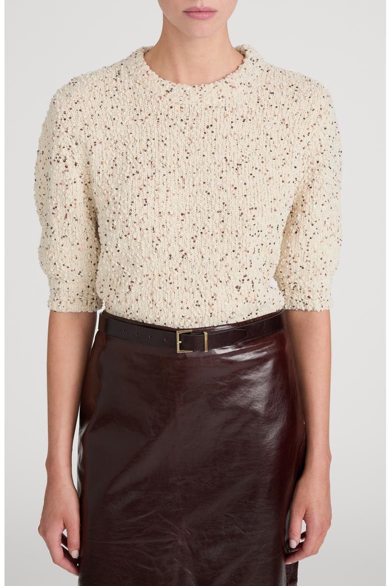 Confetti Sequin Short Sleeve Sweater, Main, color, CREAM