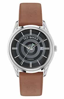 Ted Baker Recycled Stainless Steel Leather Strap Watch