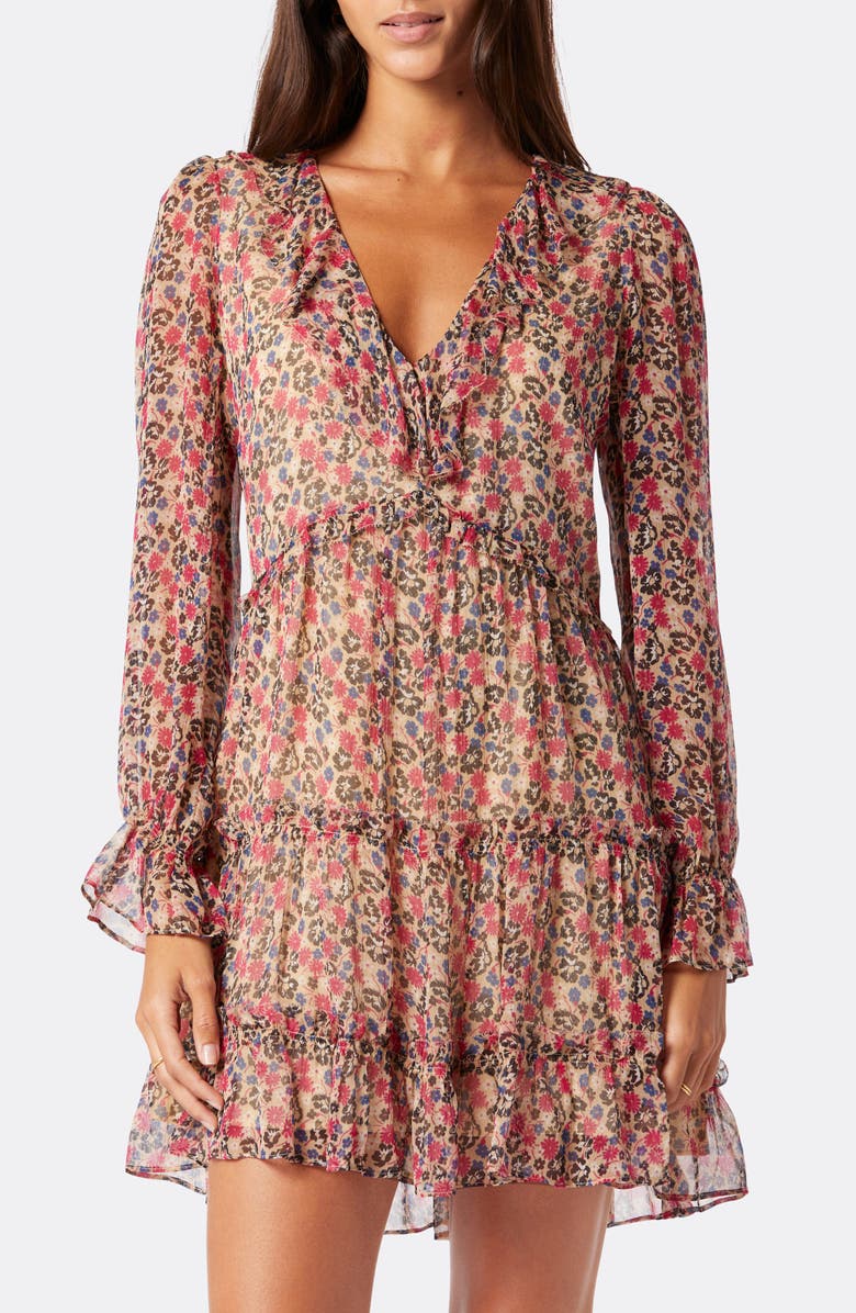 Joie Adanson Floral Long Sleeve Silk Minidress, Alternate, color, 