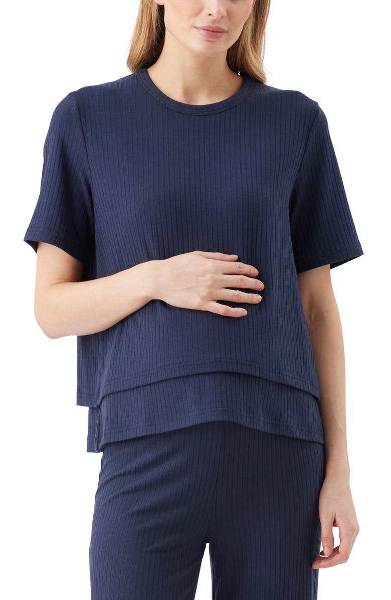 Ripe Maternity Mike Rib Nursing Top, Main, color, Navy