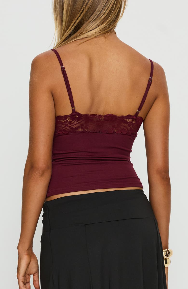Princess Polly Rhiara Lace Trim Camisole, Alternate, color, Cherry