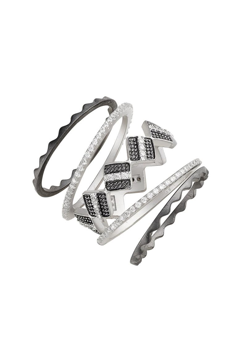 'Contemporary Deco' Geo Stackable Rings, Main, color, SILVER/ BLACK