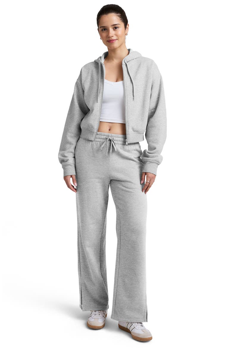 LuxeFleece Side Slit Wide Leg Pants, Alternate, color, LIGHT HEATHER GRAY