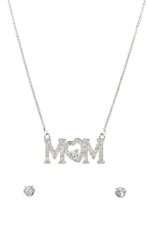 Danecraft Mom Pendant Necklace & Heart Stud Earrings Set In Silver