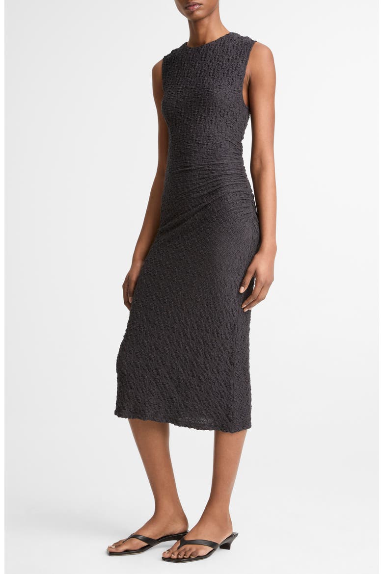 Textured Ruched Side Sleeveless Dress, Alternate, color, INK