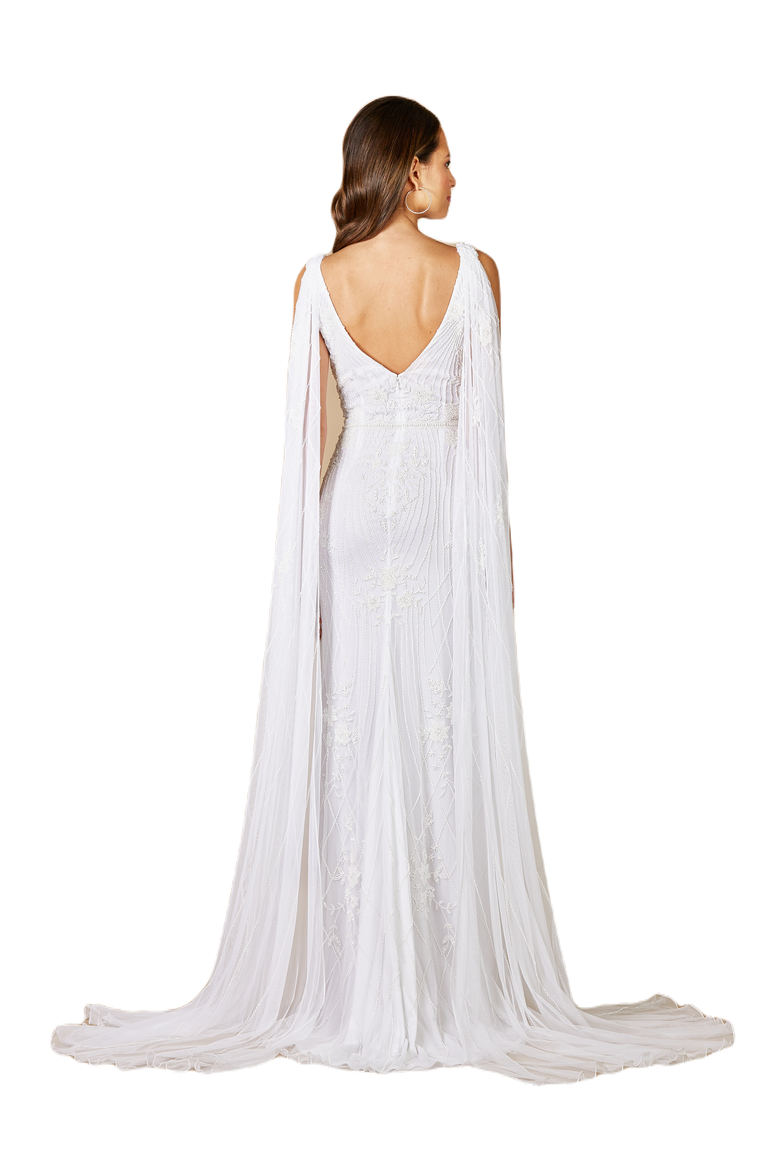 Gia Beaded Tank Wedding Dress with Streamers, Alternate, color, Ivory