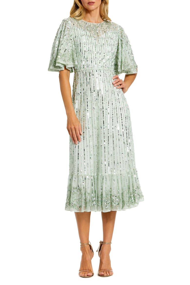 Embellished Flounce Sleeve Midi Dress, Main, color, SAGE