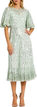Mac Duggal Embellished Flounce Sleeve Midi Dress