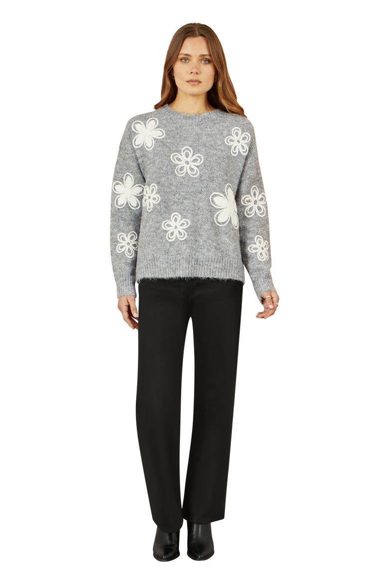 Crochet Flower Knit Sweater, Main, color, Grey