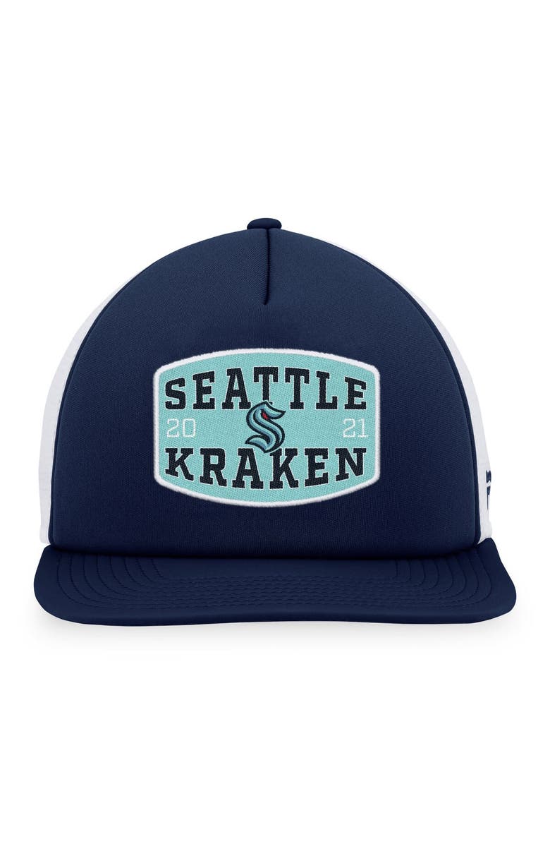 FANATICS Men's Fanatics Branded Deep Sea Blue/White Seattle Kraken Foam Front Patch Trucker Snapback Hat, Alternate, color, Navy