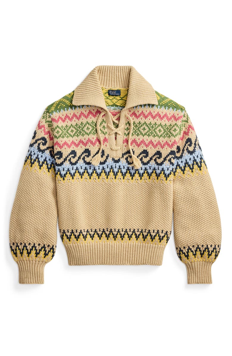 Polo Ralph Lauren Fair Isle Cotton & Wool Blend Sweater, Alternate, color, Tan Multi