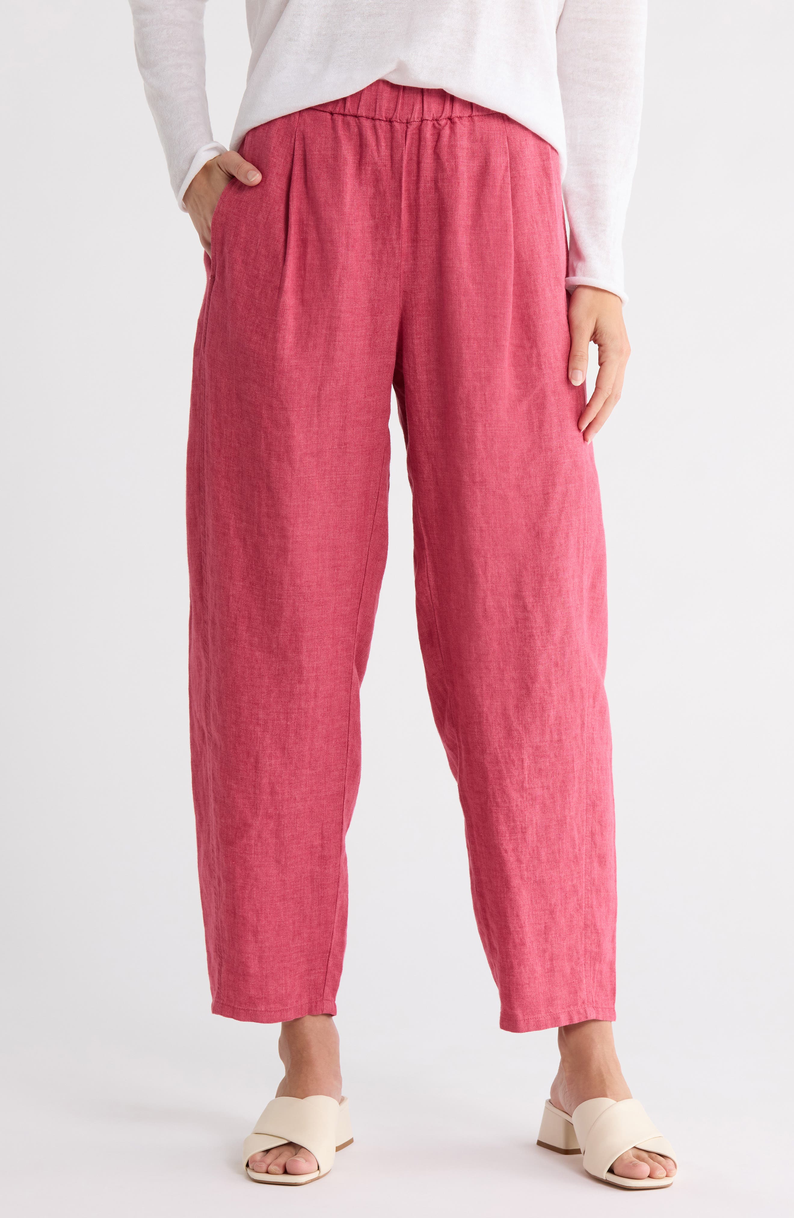 Eileen Fisher Pleated Organic Linen Lantern Ankle Pants