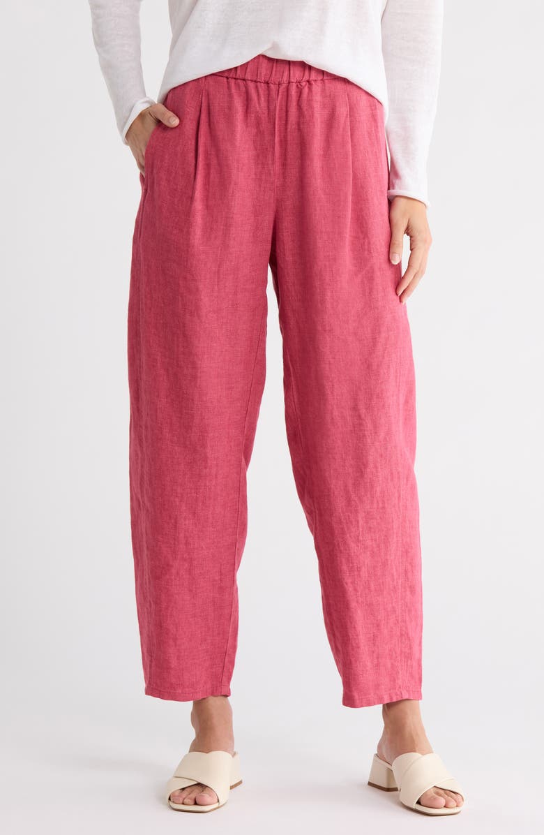 Eileen Fisher Pleated Organic Linen Lantern Ankle Pants, Main, color, Geranium