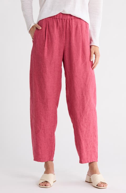 Pleated Organic Linen Lantern Ankle Pants