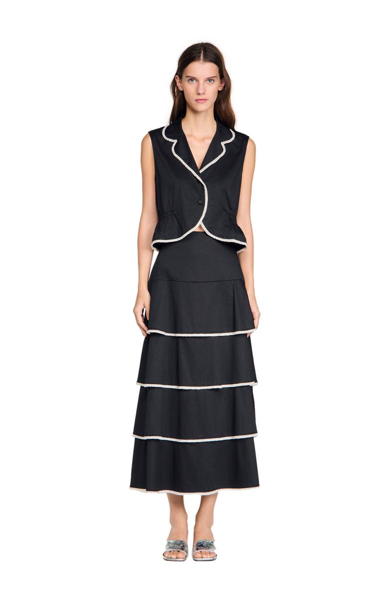 SANDRO Beaded collar top, Alternate, color, Black