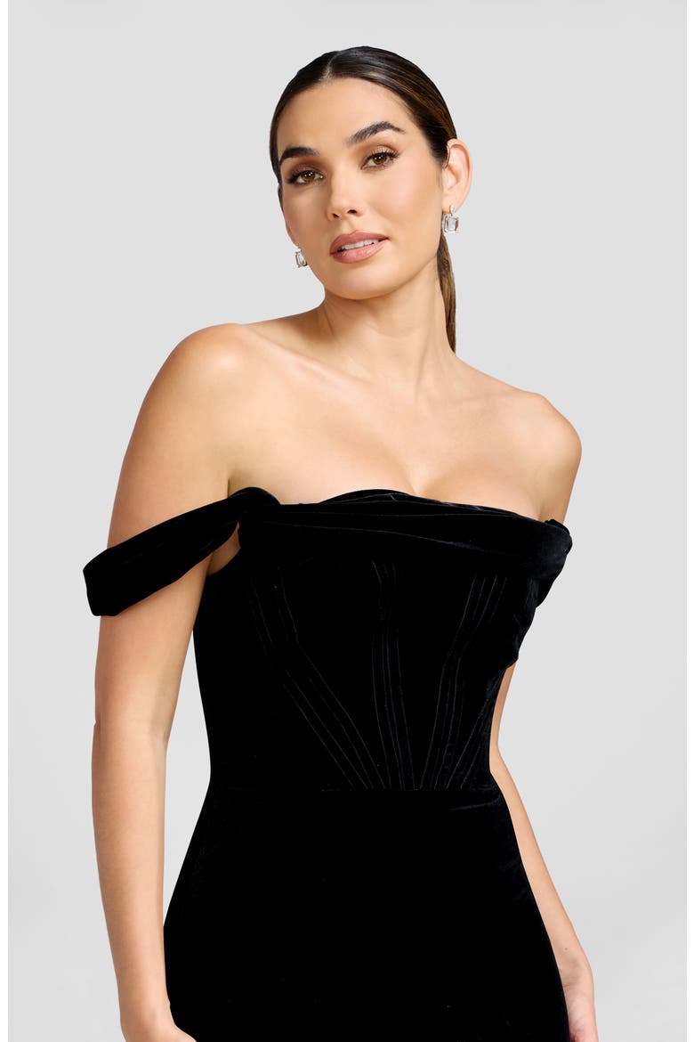 Melania Off the Shoulder Velvet Gown, Alternate, color, BLACK