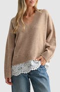 All in Favor Lace Hem V-Neck Sweater