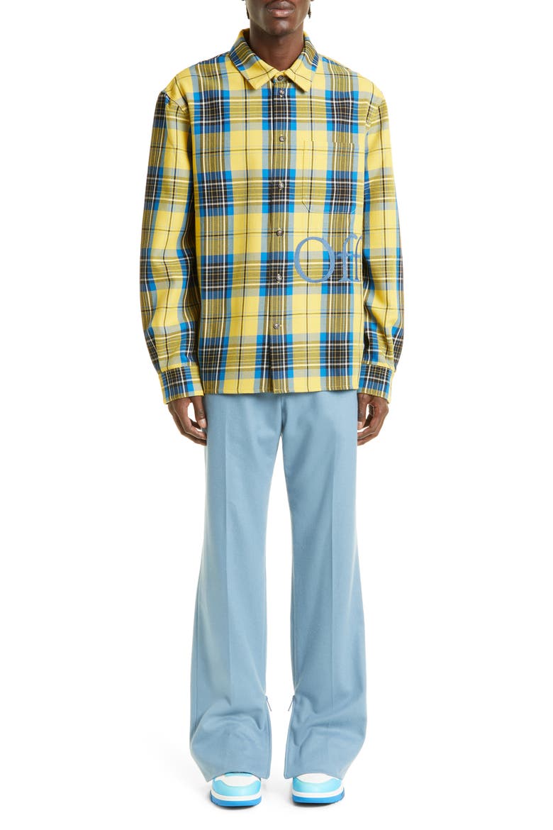 Embroidered Logo Check Virgin Wool Button-Up Shirt, Alternate, color, YELLOW/ BLUE