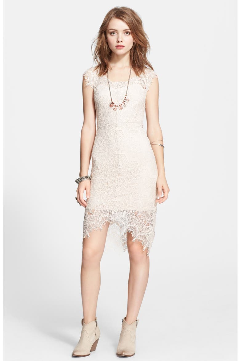 Lace High/Low Sheath Dress, Alternate, color, SAND