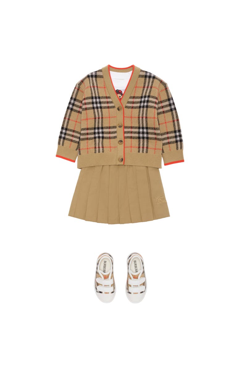 Burberry Check Wool Cardigan, Alternate, color, Sand Beige