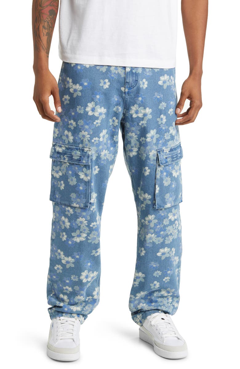 PLEASURES Garden Floral Denim Cargo Pants, Main, color,