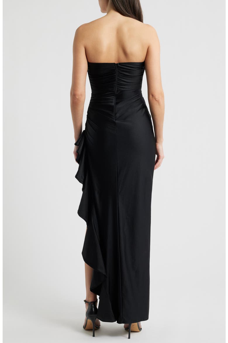 Shirred Ruffle Strapless Gown, Alternate, color, BLACK