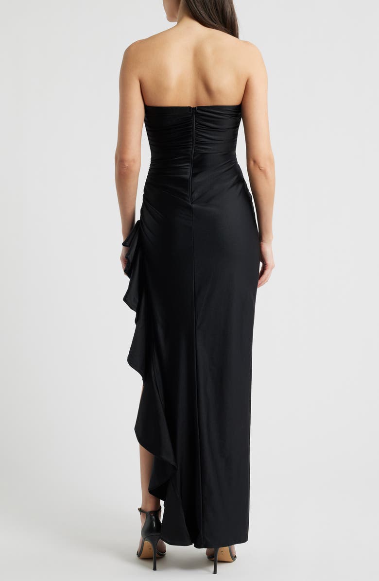 Emerald Sundae Shirred Ruffle Strapless Gown, Alternate, color, Black