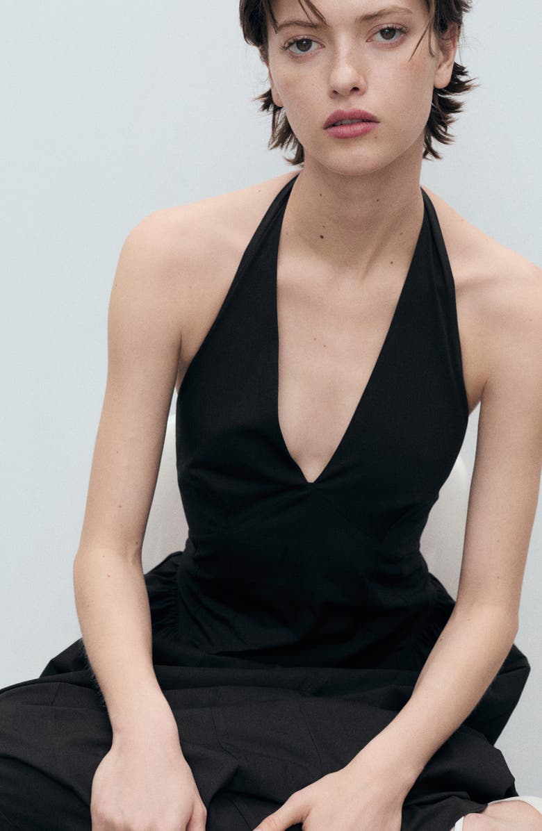 MANGO Cotton Blend Halter Midi Dress, Alternate, color, Black