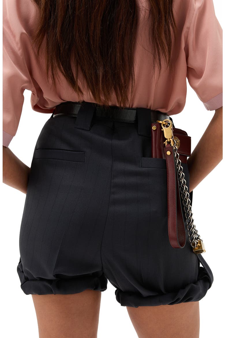 Gender Inclusive Pleated Pinstripe Virgin Wool Shorts, Alternate, color, DARK NAVY BLACK