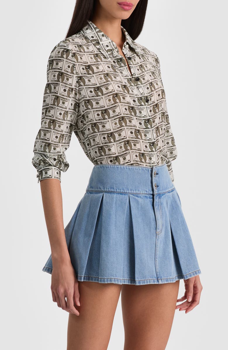 Alice + Olivia Willa Staceface Button-Up Silk Shirt, Alternate, color,