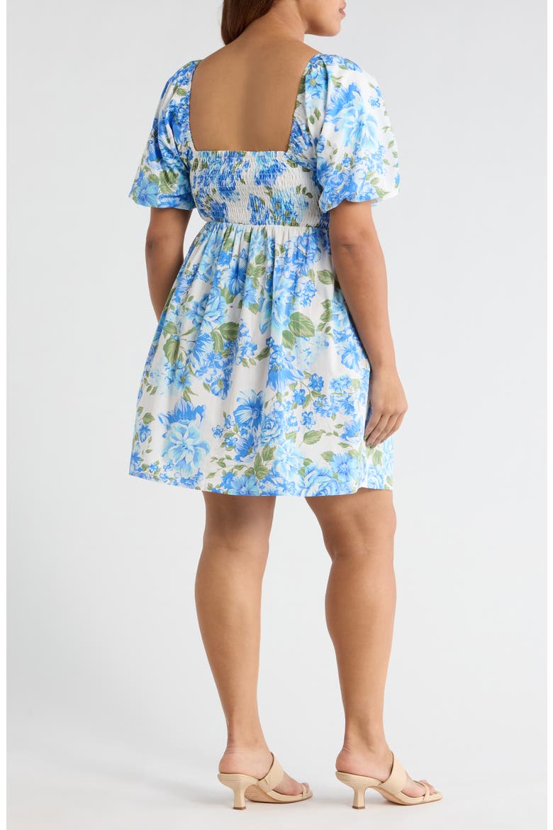 Truth Be Told Floral Print Minidress, Alternate, color, BLUE-CREAM