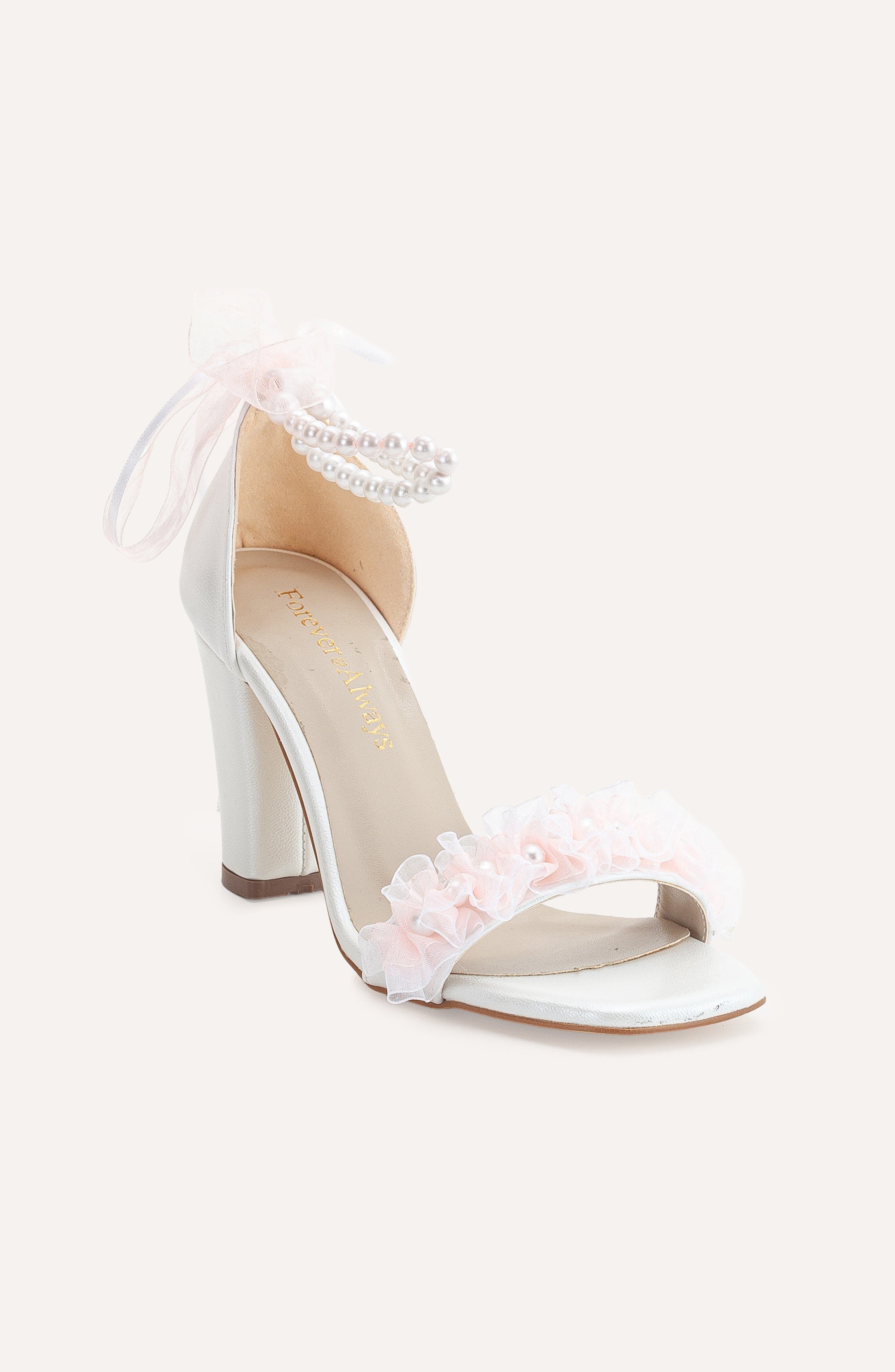 Elsa Lace Bridal Sandals with Pearls, Main, color, Dusty Pink Faux Leather