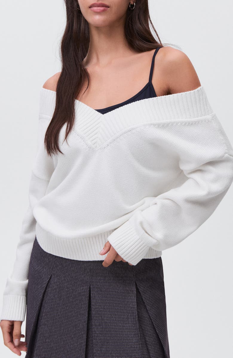 MANGO TEEN Wide V-Neck Cotton Sweater, Main, color, White
