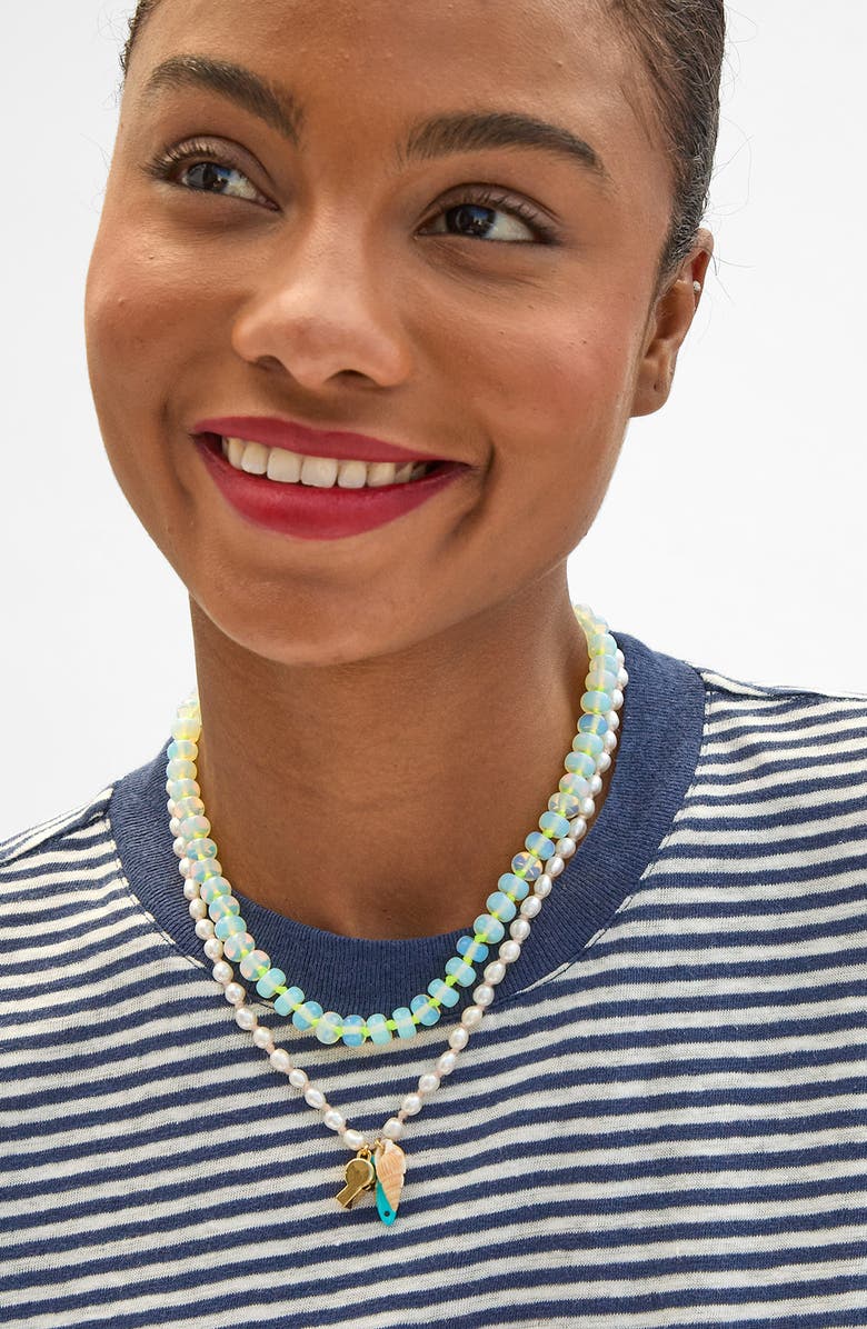 Clare V. Freshwater Pearl Charm Necklace, Alternate, color, Multi