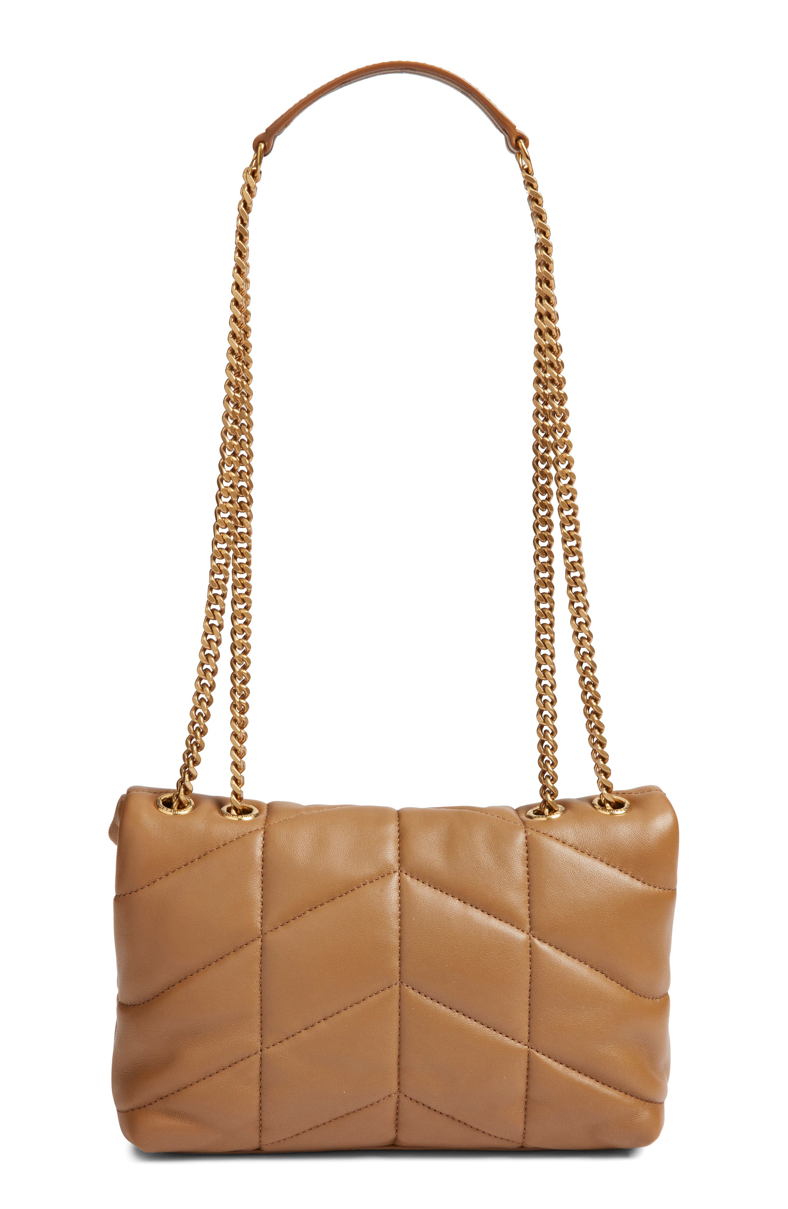 Saint Laurent Toy Loulou Puffer Quilted Leather Shoulder Bag, Alternate, color, Dark Cork