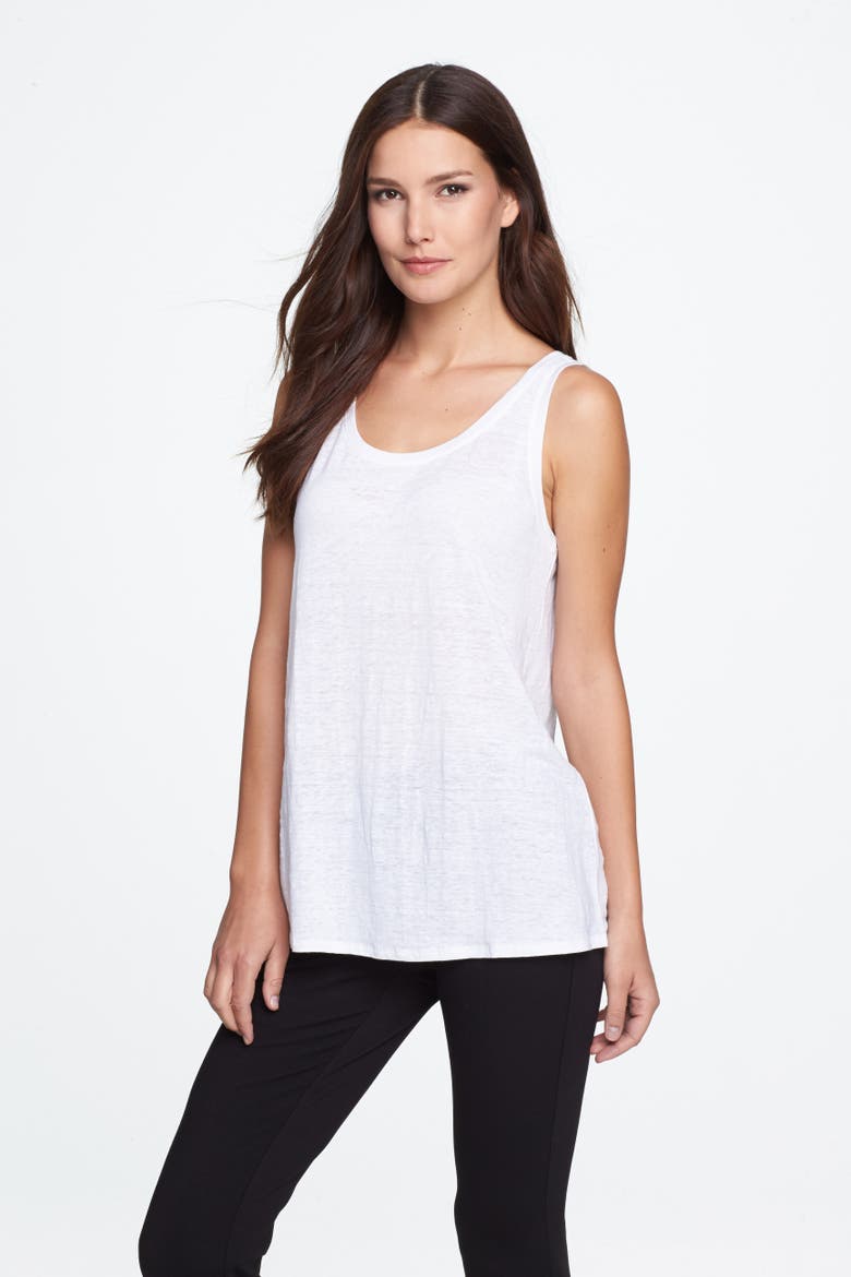 U-Neck Organic Linen Tank, Main, color, WHITE