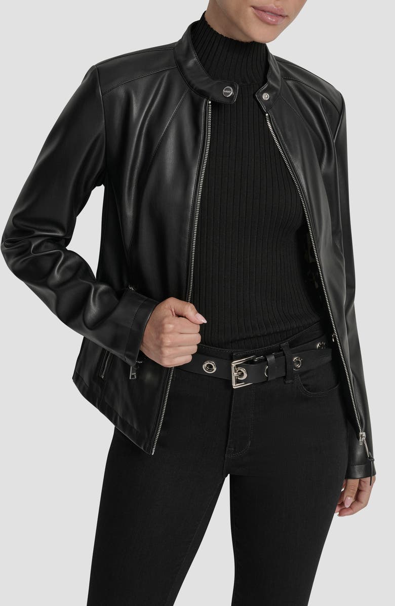 DKNY Faux Leather Moto Jacket, Alternate, color, Black