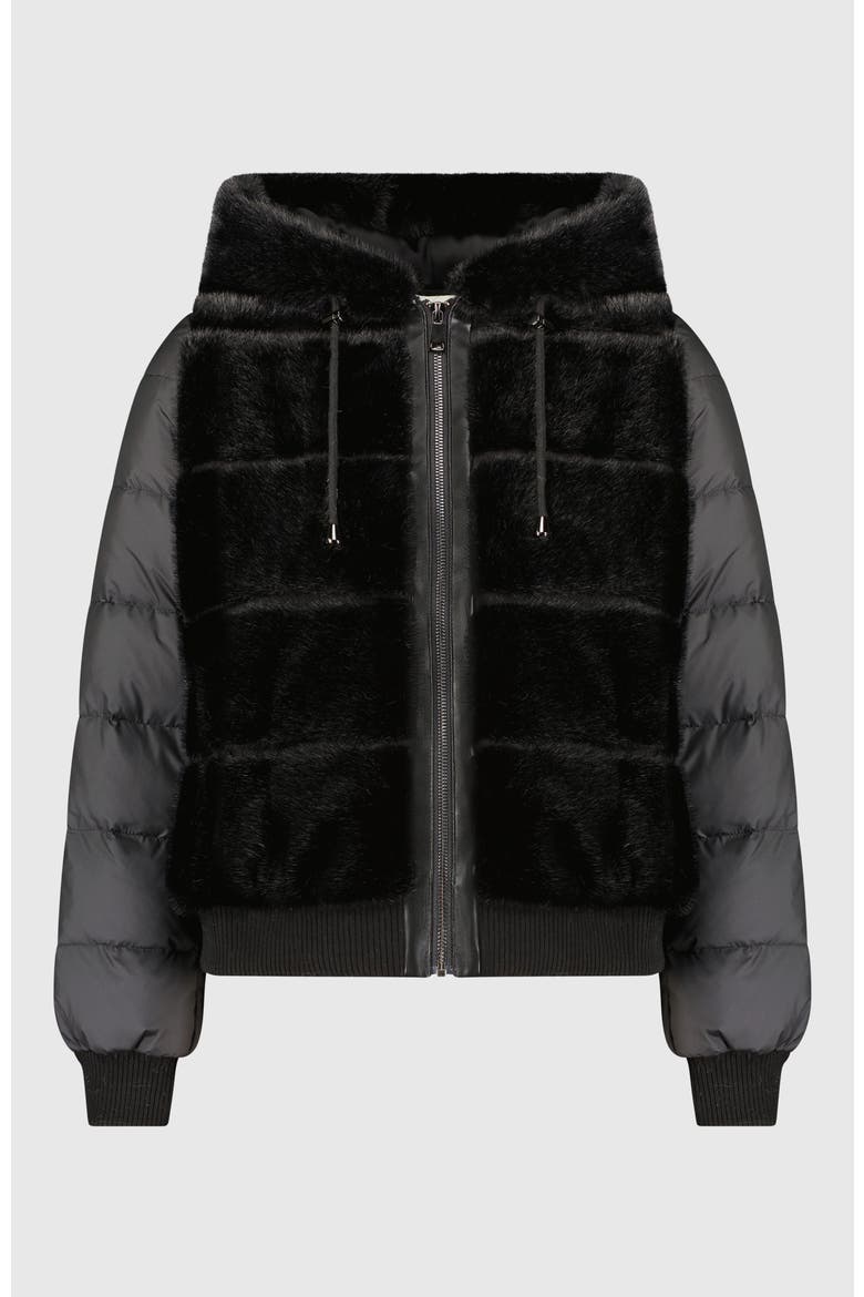 Fur-Free Mink (Faux Fur) Jacket With Hood, Alternate, color, BLACK/BLACK